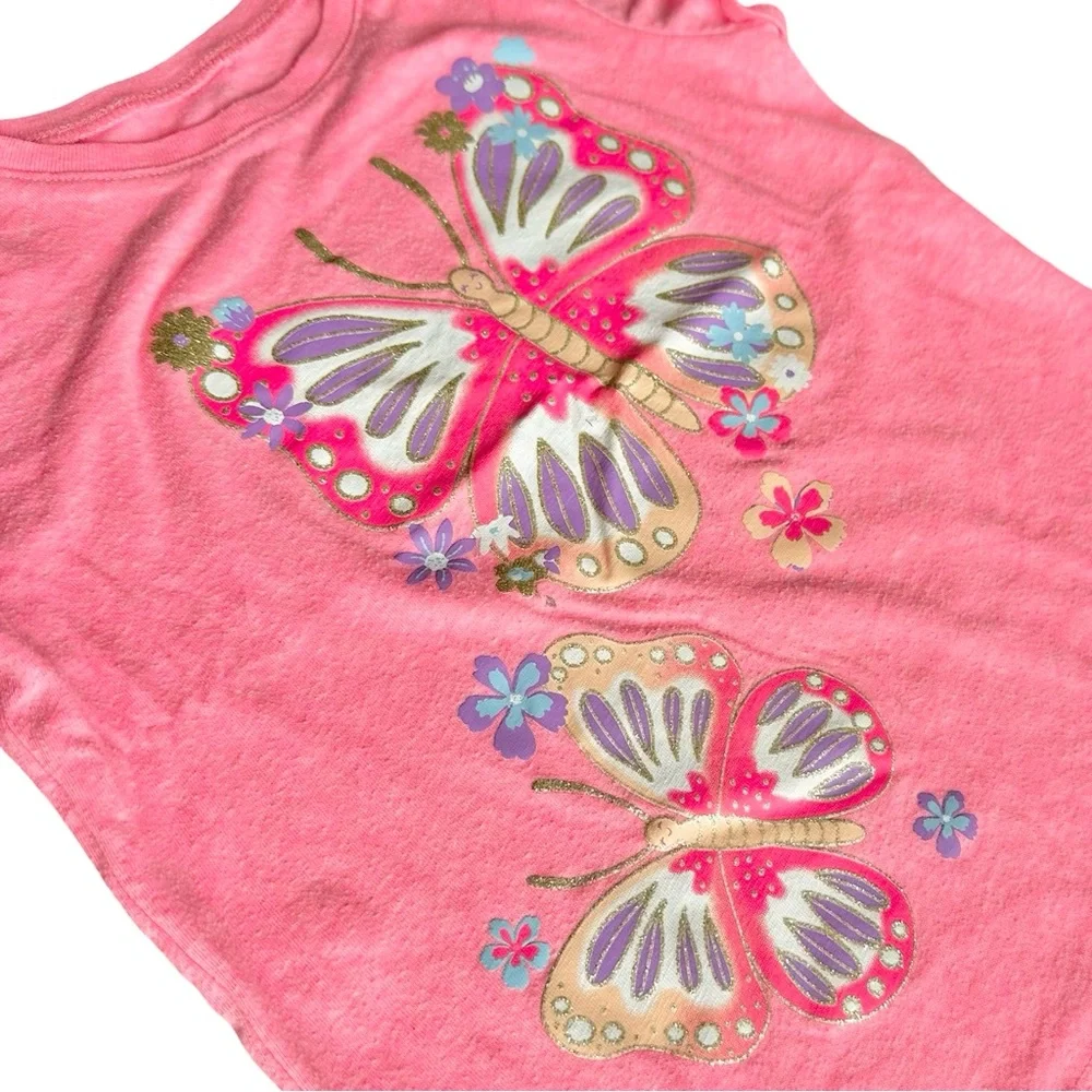Children's place 4T girls butterfly  pink short sleeve graphic glitter shirt